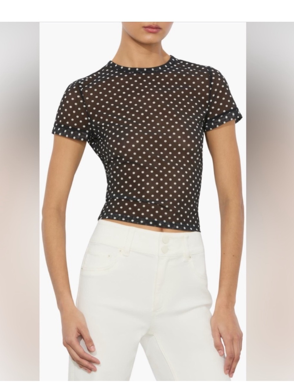 Alice + Olivia Tess  Polka Dot Print Mesh Top